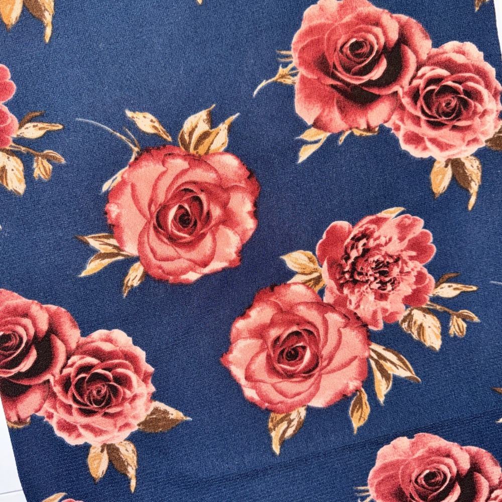 Italian Fabric Inc Vintage Rose Floral Stretch Crepe Navy Pink 3.2 Yds Deadstock